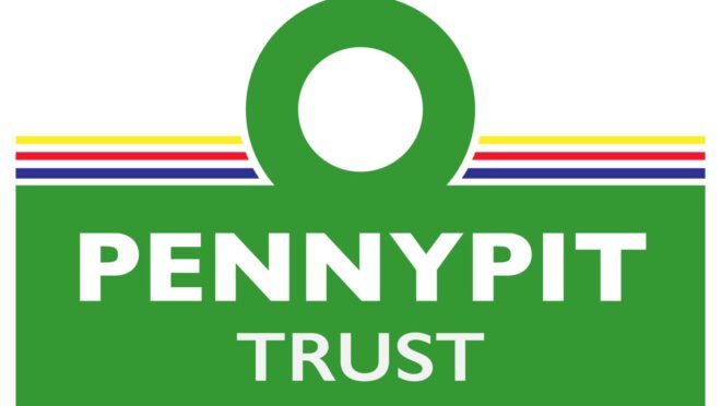 Penny Pit Trust logo featuring a green circle above the words “PENNY PIT TRUST” on a green background, with coloured horizontal lines beneath the circle