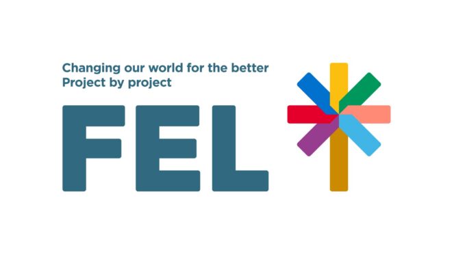 FELT logo with the tagline “Changing our world for the better” in blue text alongside a colourful star symbol made of overlapping segments.